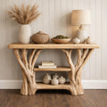 Teezano Japandi Style Wood Console Table, Sculptural Single Pedestal Base Minimalist Entryway Table for Modern Home, SINLKICS480
