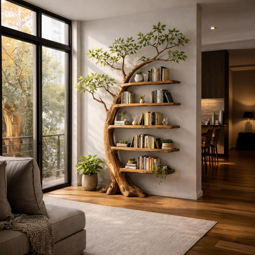 Handcrafted Tree Storage Bookcase Living Room