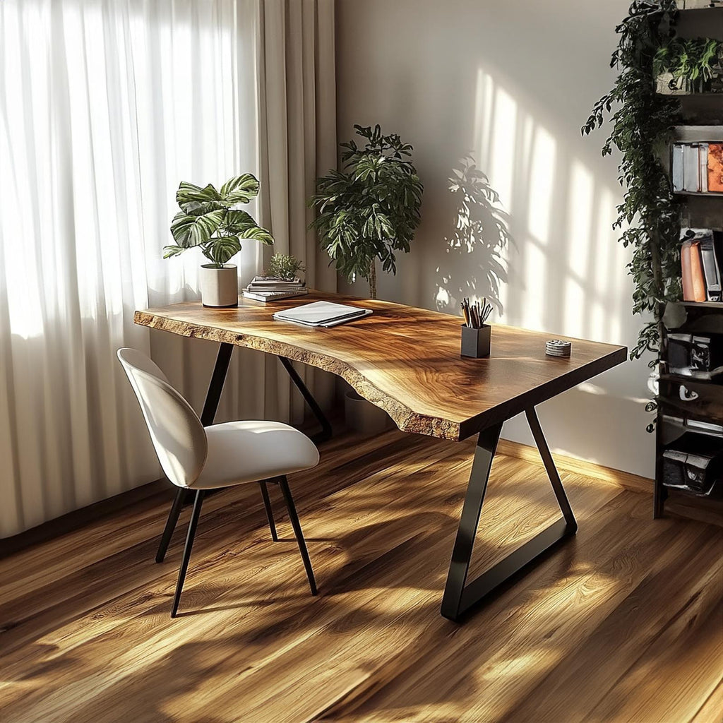 Minimal Rustic Desk, Handcrafted Solid Wood Writing Computer Table for Bedroom & Cozy Study Room, Laptop Workspace