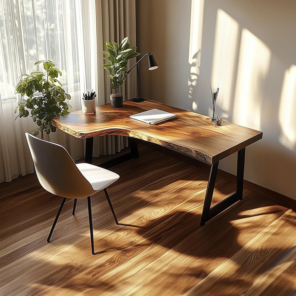 Rustic Artisan Work Desk, Solid Wood Handcrafted Writing Table for Bedroom Study, Reading Room Computer Desk