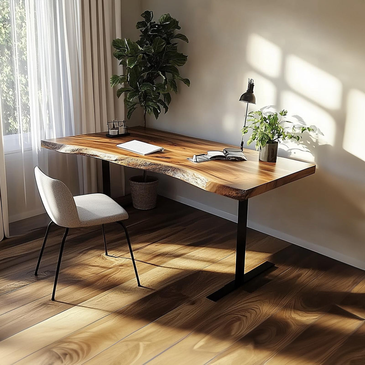Rustic Contemporary Desk, Solid Wood Computer Writing Table for Bedroom, Home Office Study Workspace, Handcrafted