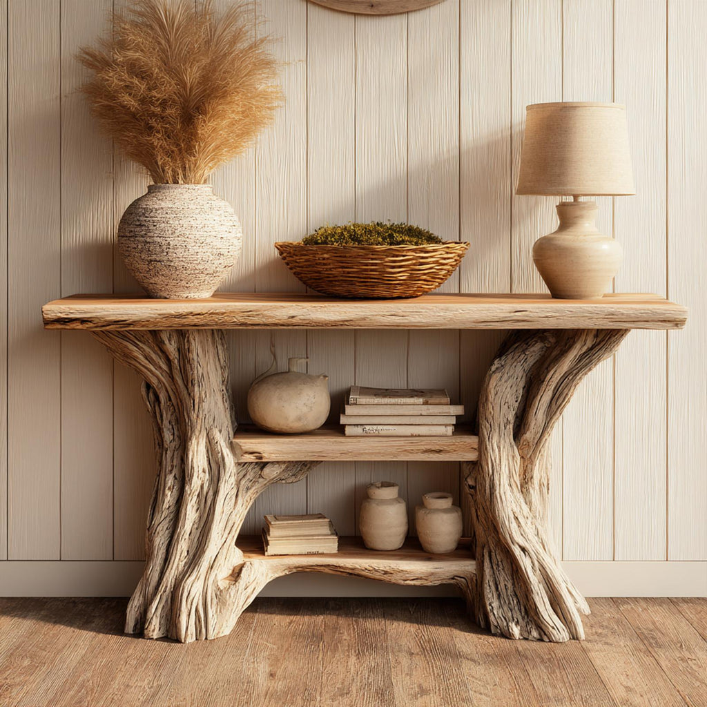 Rustic Branch Console Table, Solid Wood Handcrafted Tree Inspired Base Entryway Table for Hallway Living Room