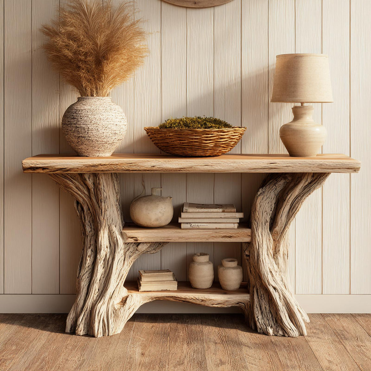 Spry Interior Rustic Branch Console Table, Solid Wood Handcrafted Tree Inspired Base Entryway Table for Hallway Living Room, SINLKICS483