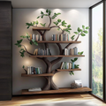 Rustic Organic Tree Bookshelf, Sculptural Solid Wood Branch Wall Display & Book Organizer for Living Room