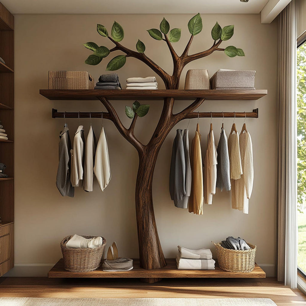 Minimalist Solid Wood Tree Wardrobe Rack Modern Look Bedroom