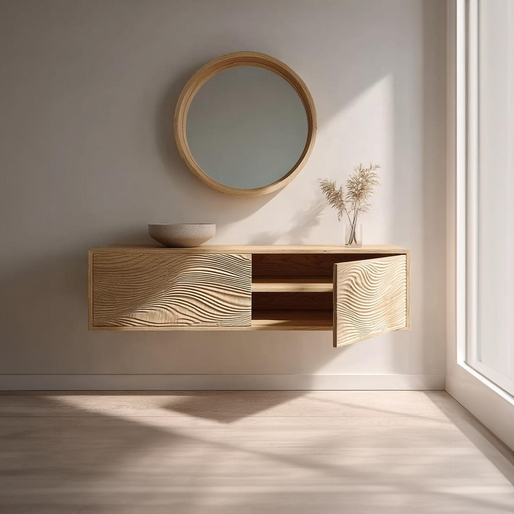 Spry Interior Rustic Floating Bathroom Vanity Countertop, Solid Wood Wall Mounted Single Sink Washroom Basin Console SINLKIBRV181