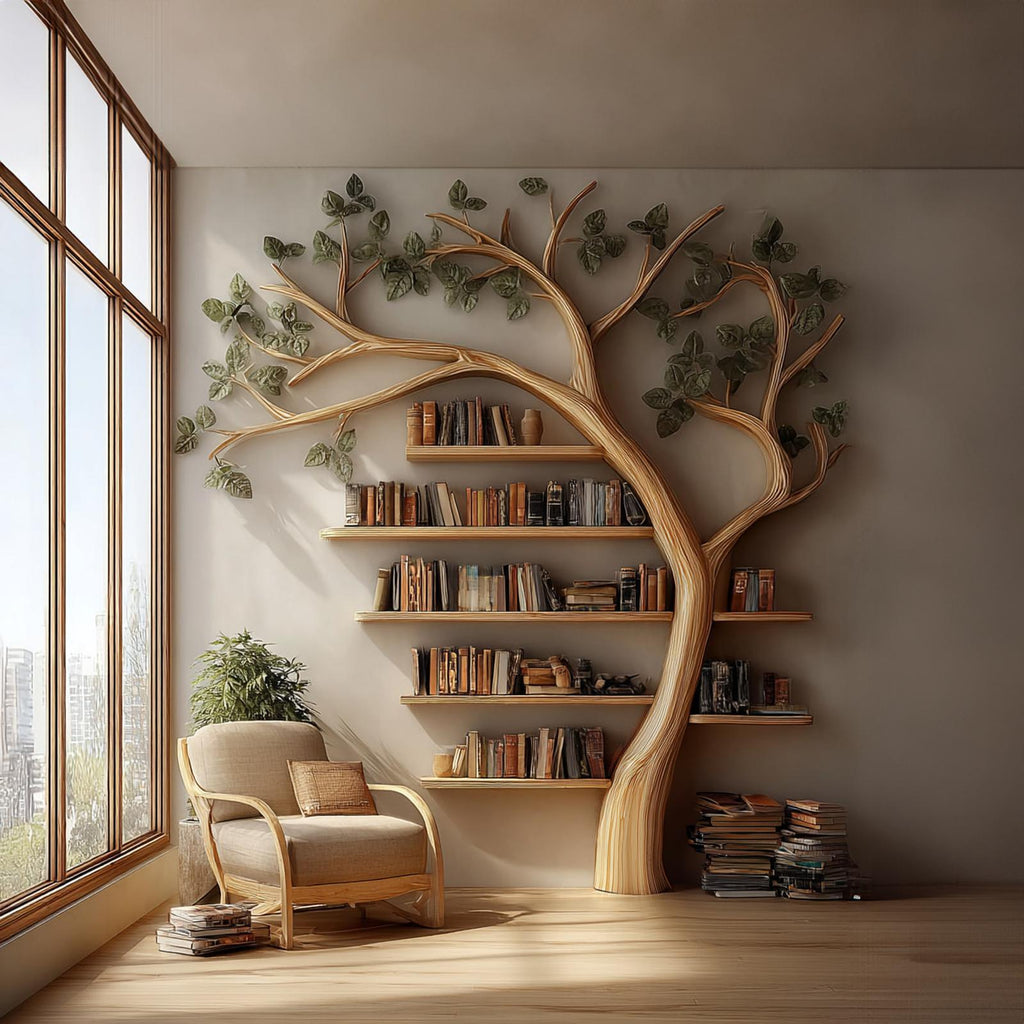 Rustic Tree Bookshelf Reading Corner Home Office Library Display