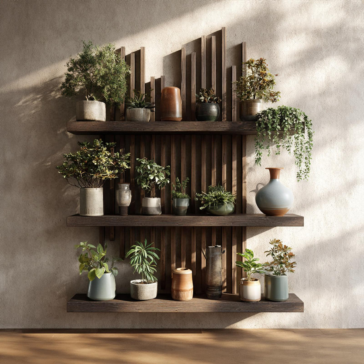 Rustic Modern Wooden Wall Shelf Plant Display Decor