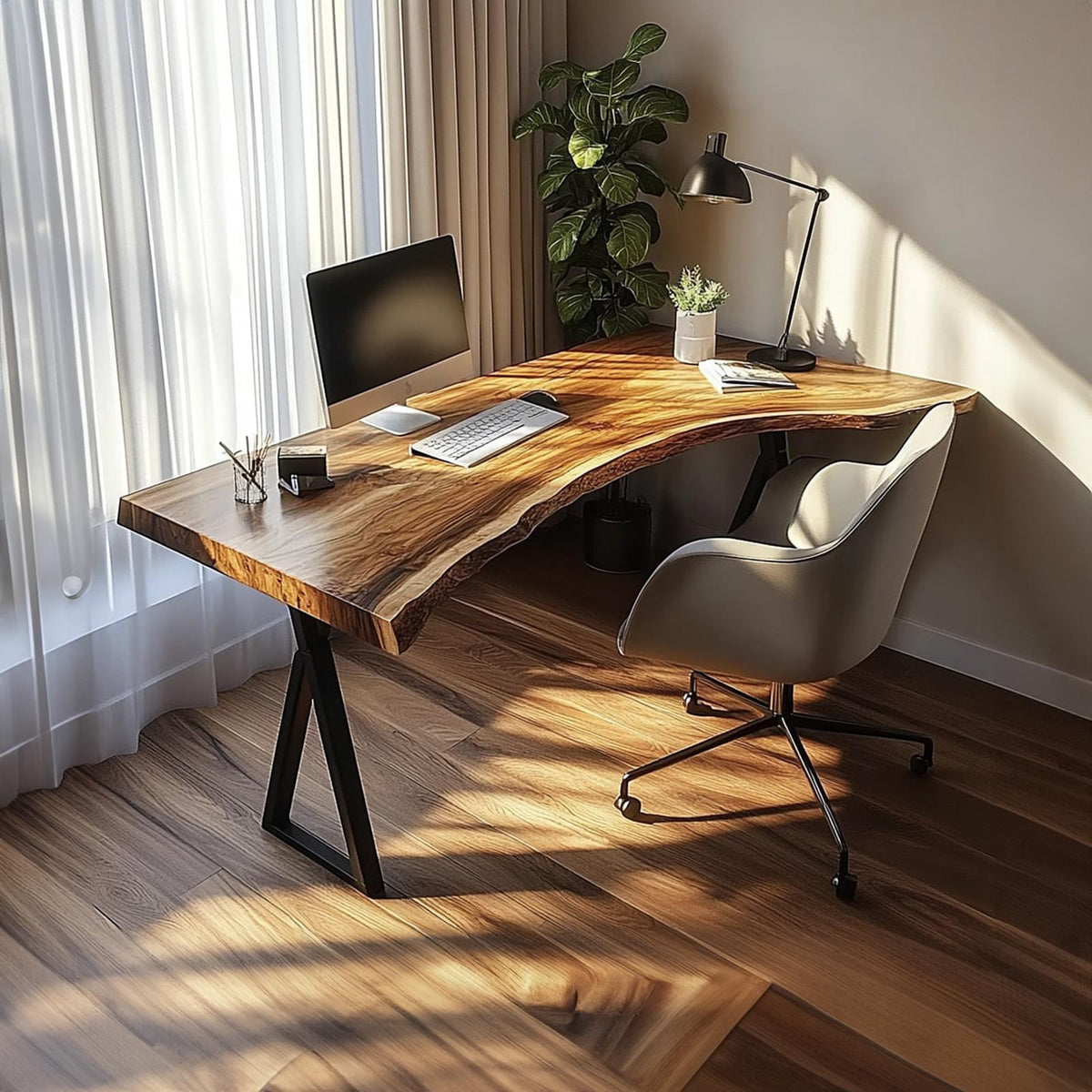 Modern Rustic Desk, Solid Wood Writing Computer Table for Bedroom, Art Studio & Home Office, Handcrafted Laptop Desk