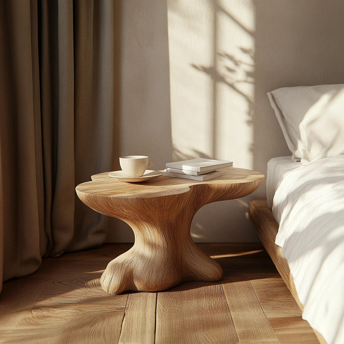 Handcrafted Rustic Wooden Bedside Table, Modern Solid Wood Nightstand & Accent End Table for Bedroom, Living Room