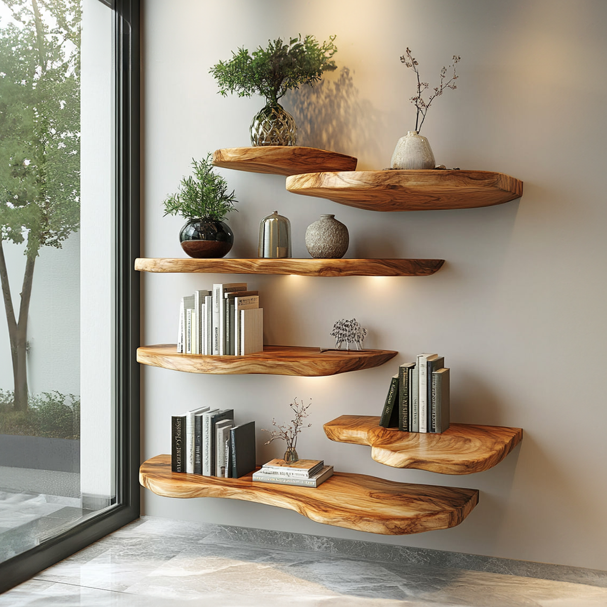 Rustic Live Edge Wall Shelf Living Room Or Bedroom