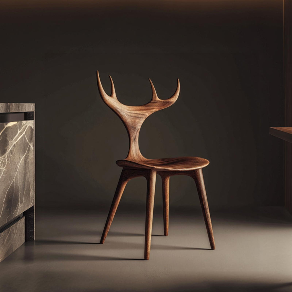 Rustic Organic Wooden Chair Dining Room Interior Sculptural Seating SINLKIWC035