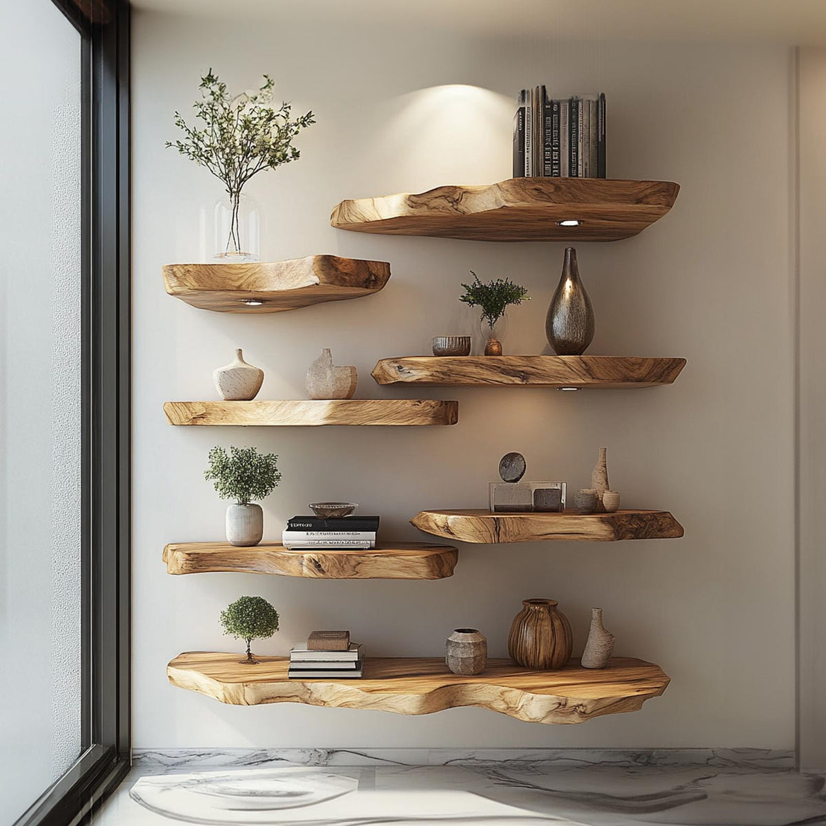 Handcrafted Live Edge Floating Wood Display Shelf, Wall Mounted Rustic Bookshelf Decor for Study Room, Lounge or Bedroom