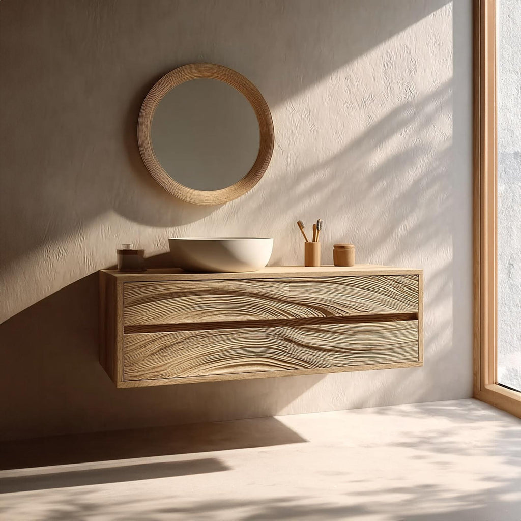 Spry Interior Rustic Wood Bathroom Vanity Cabinet, Wall Mounted Floating Single Sink Console Organizer Storage for Bathroom, SINLKIBRV153