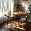 Rustic Computer Desk, Solid Wood Writing Table for Study Area, Reading Room Laptop Table with Metal Legs