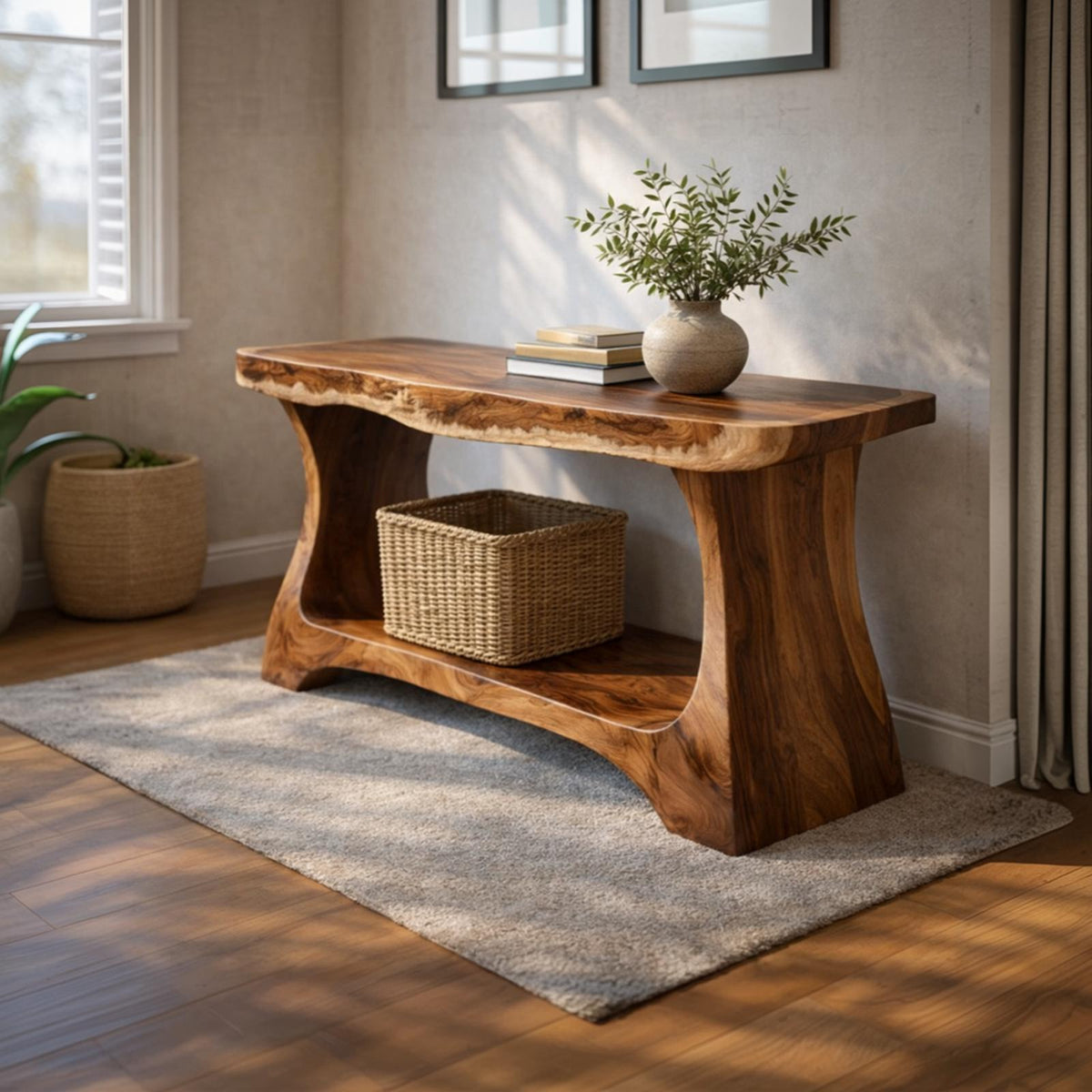 Spry Interior Rustic Modern Wood Console Table with Arched Sculptural Base, Handcrafted Hallway Entryway Table for Living Room, SINLKICS469