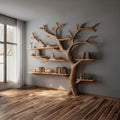 Rustic Artistic Tree Shelf, Solid Wood Wall Mounted Bookcase & Statement Wall Decor Organizer for Living Room & Study