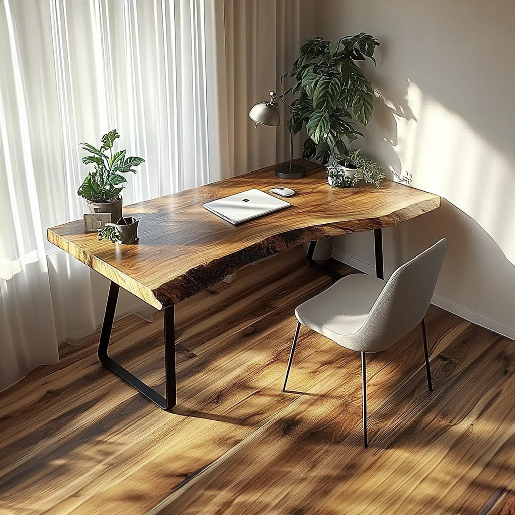 Organic Modern Office Desk, Solid Wood Writing Computer Table for Bedroom Study, Handcrafted Studio Laptop Workspace