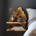 Floating Bedside Table, Wall Mounted Rustic Wood Nightstand with Storage for Bedroom & Office, Handcrafted Shelf