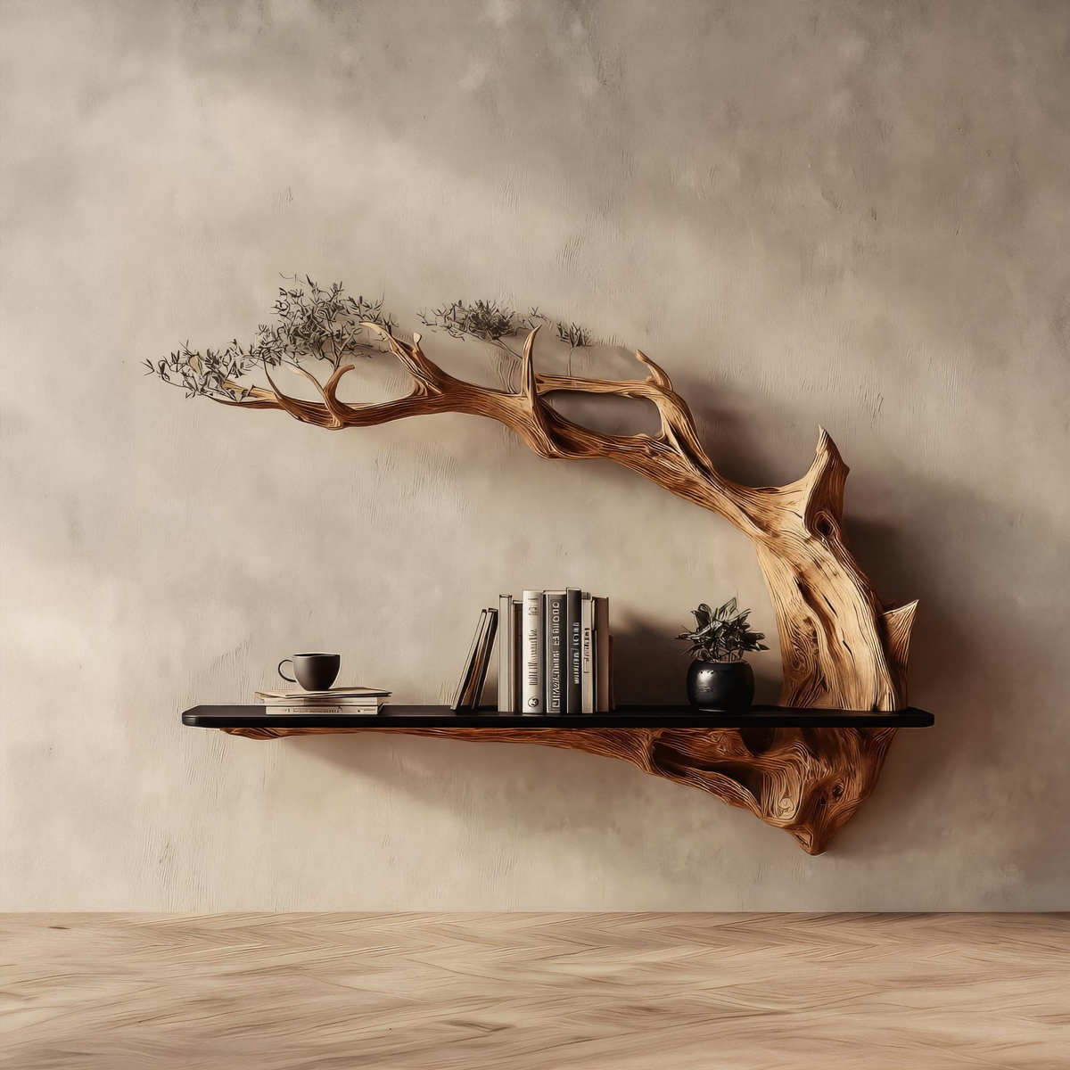 Rustic Tree Wall Shelf Unique Living Room Storage