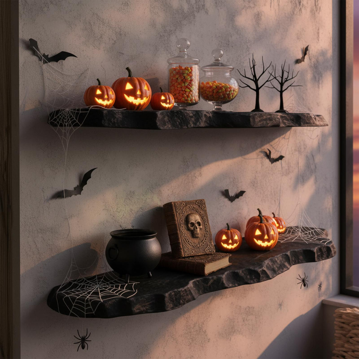 Mid-Century Modern Floating Shelf, Rustic Tree Branch Wall Shelf, Spooky Gothic Halloween Minimalist Home Accent