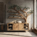Rustic Organic Tree Branch Wall Mounted Vanity, Live Edge Wood Floating Bathroom Sink Stand, Model