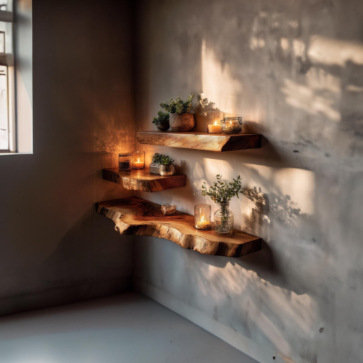 Organic Corner Floating Shelves Office Corner Or Study Room