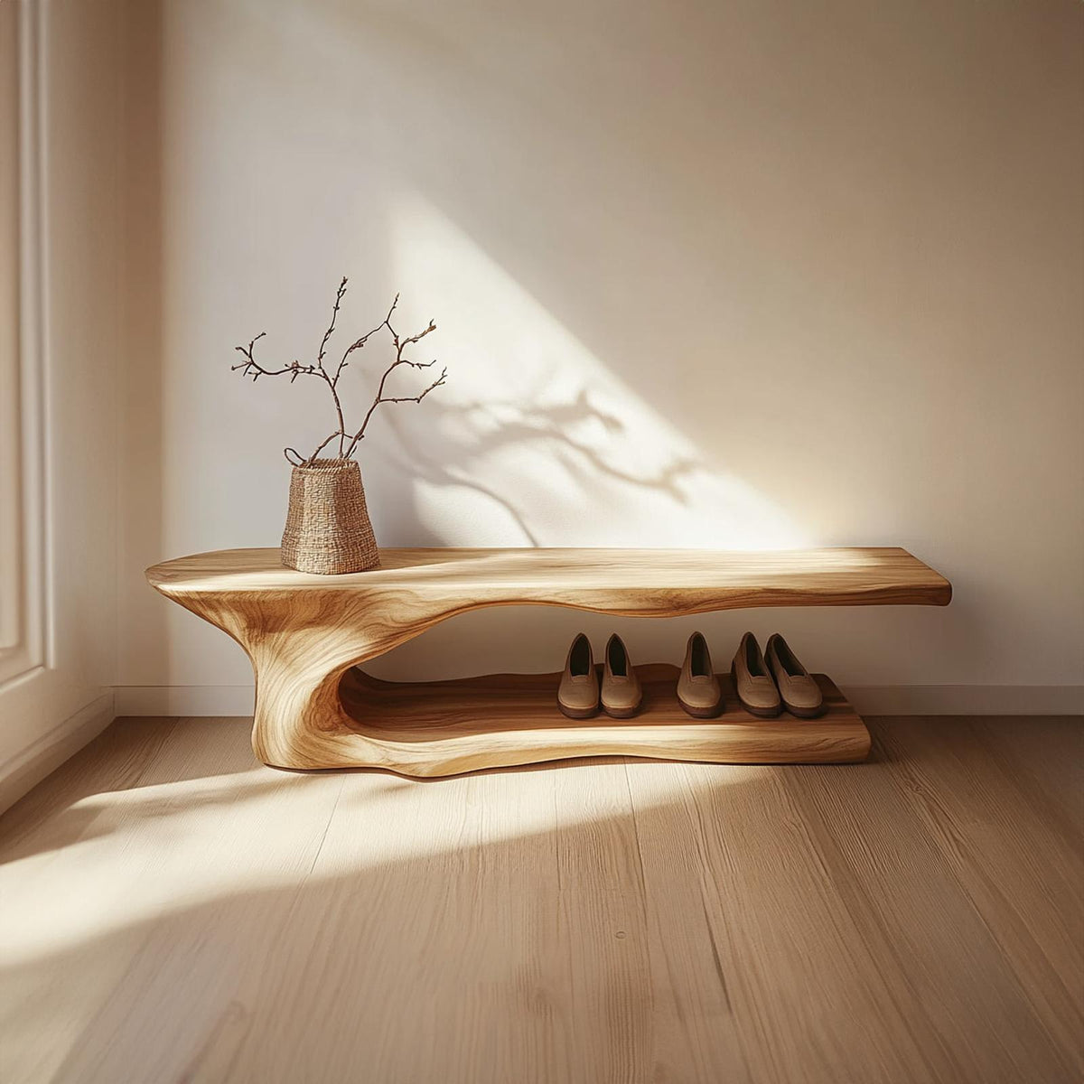Rustic Solid Timber Shoe Rack Bench Mudroom