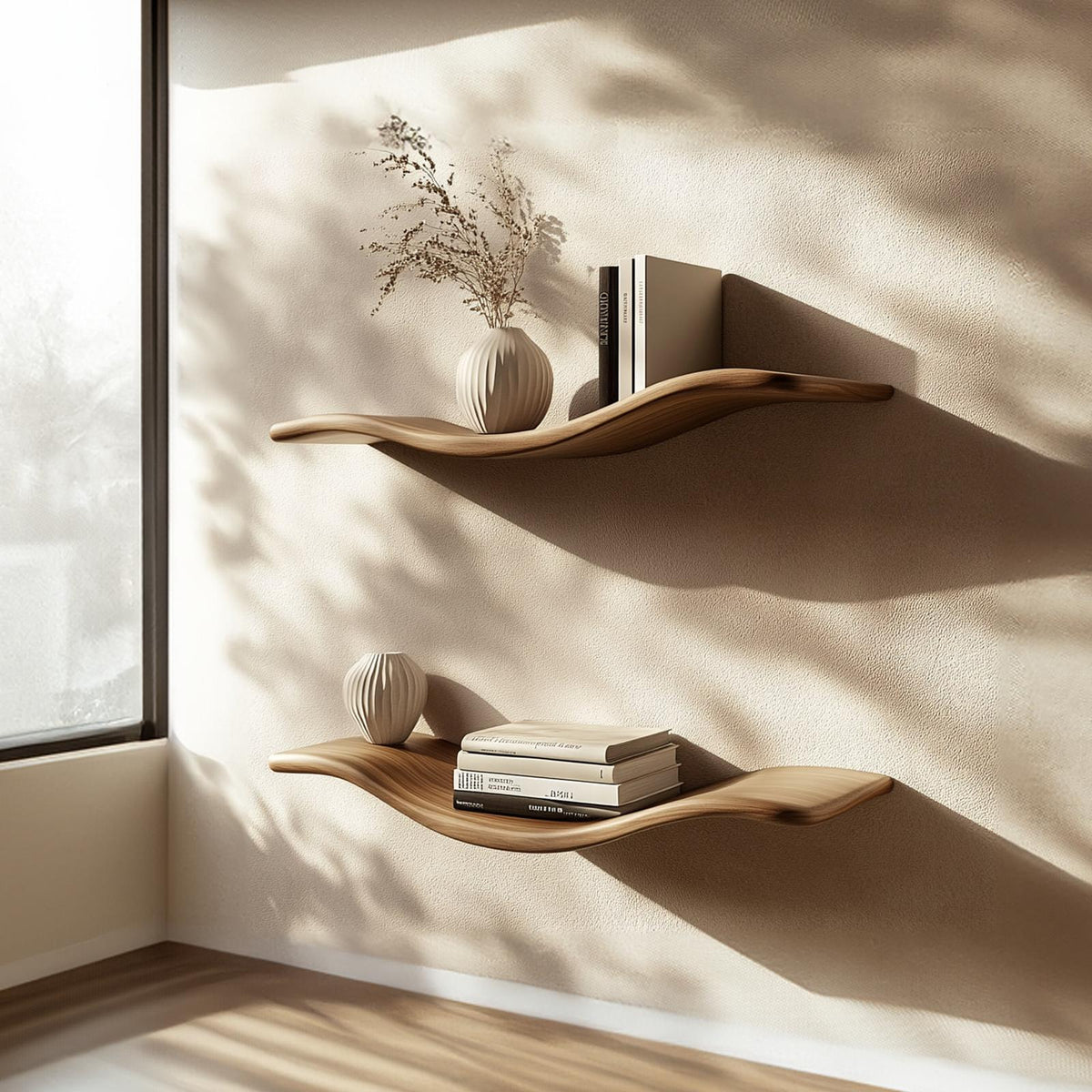 Rustic Wave Floating Shelf Ambient Wall Living Room Or Study Room