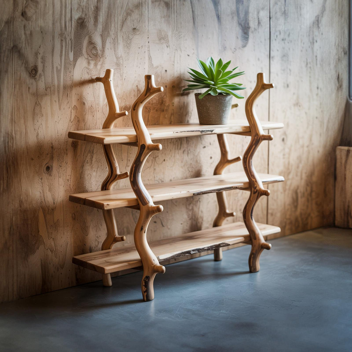 Rustic Wooden Branch Shelf Display Living Room Or Entryway