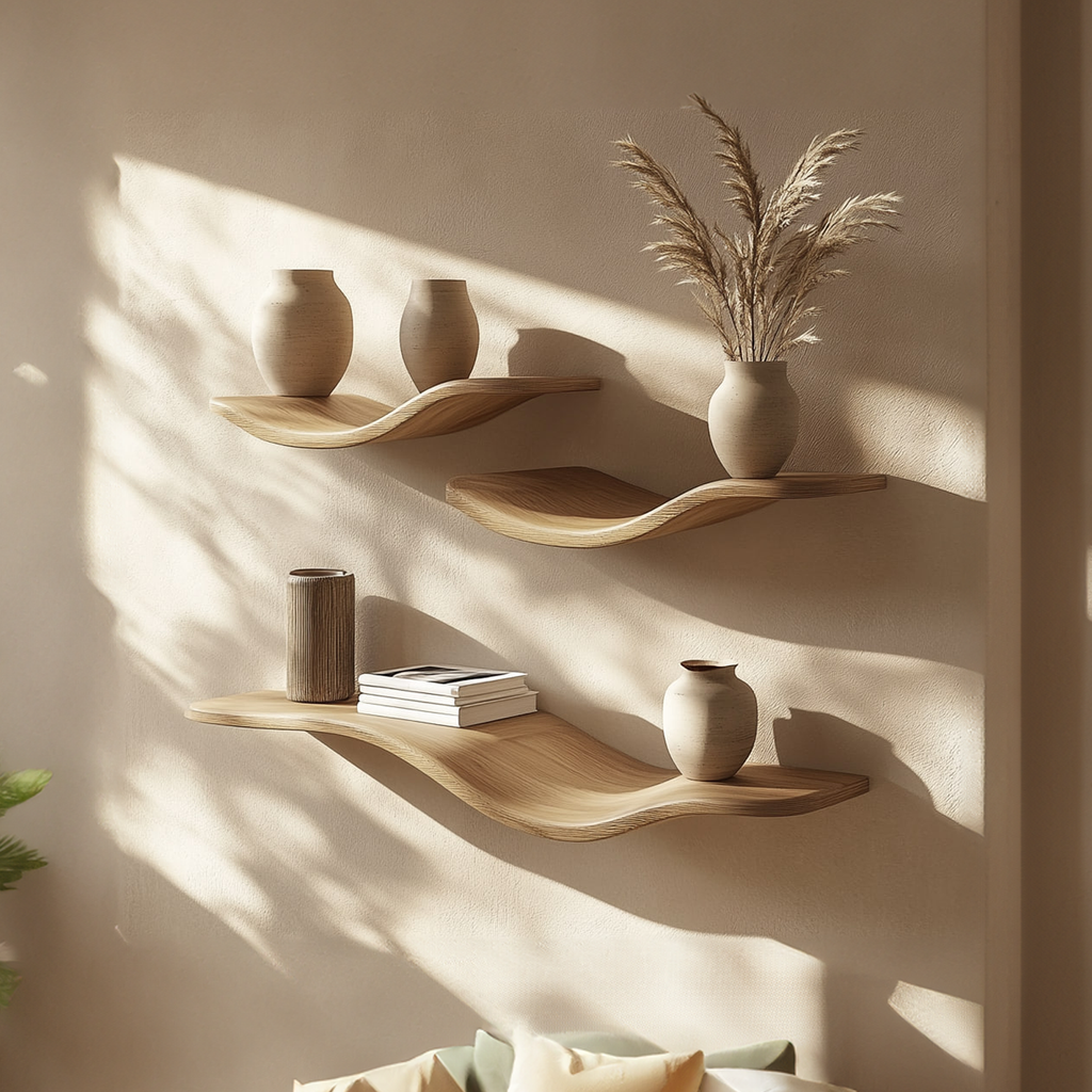 Rustic Wavy Floating Shelf Modern Living Room Wall Decor