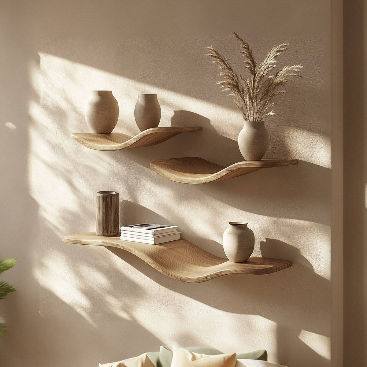 Rustic Wavy Floating Shelf Modern Living Room Wall Decor