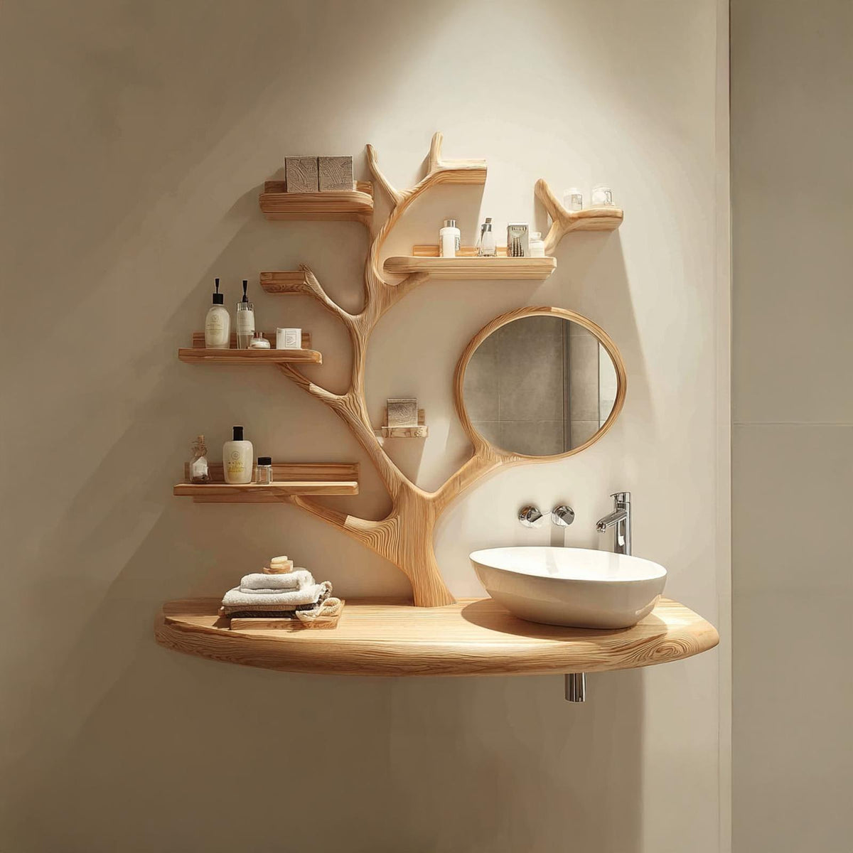 Rustic Organic Wood Tree Trunk Vanity, Live Edge Single Vessel Sink Stand for Bathroom & Spa, Model