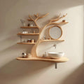 Artistic Wooden Tree Trunk Bathroom Vanity, Handcrafted Live Edge Pedestal Vessel Sink Stand, Model