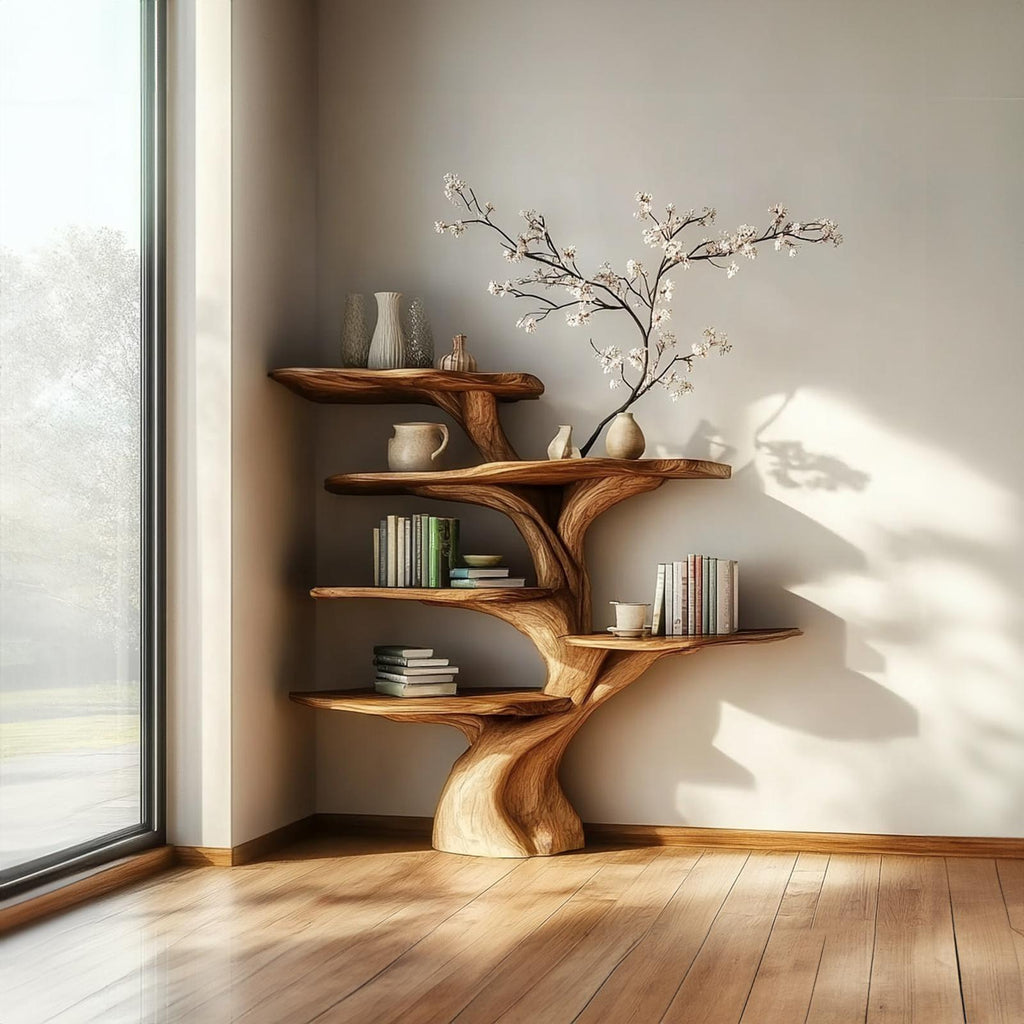 Rustic Tree Wall Bookshelf, Handcrafted Wood Floating Branch Shelf & Cozy Display Organizer for Living Room Decor