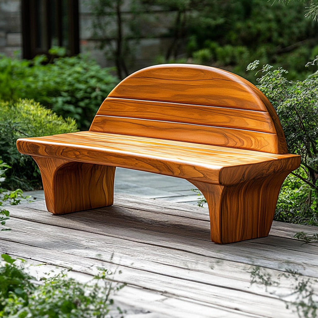 Sculptural Modern Artistic Wood Bench, Outdoor & Indoor Solid Wood Patio Seating, Handcrafted Garden Accent Bench