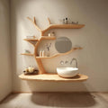 Rustic Organic Tree Trunk Bathroom Vanity, Live Edge Wood Wall Floating Shelf & Sink Console, Model