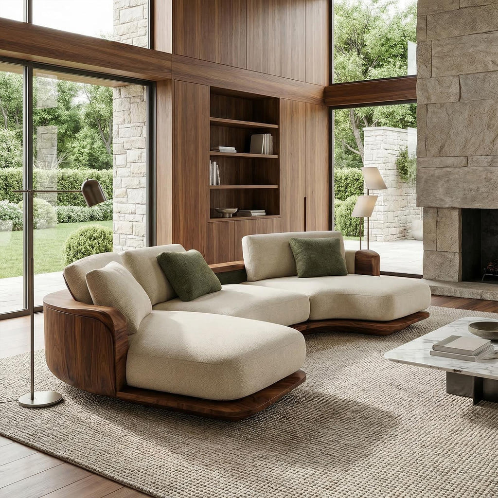 Sculptural Curved Sectional Sofa Frame Solid Wood Flowing Form Living Room And Lounge
