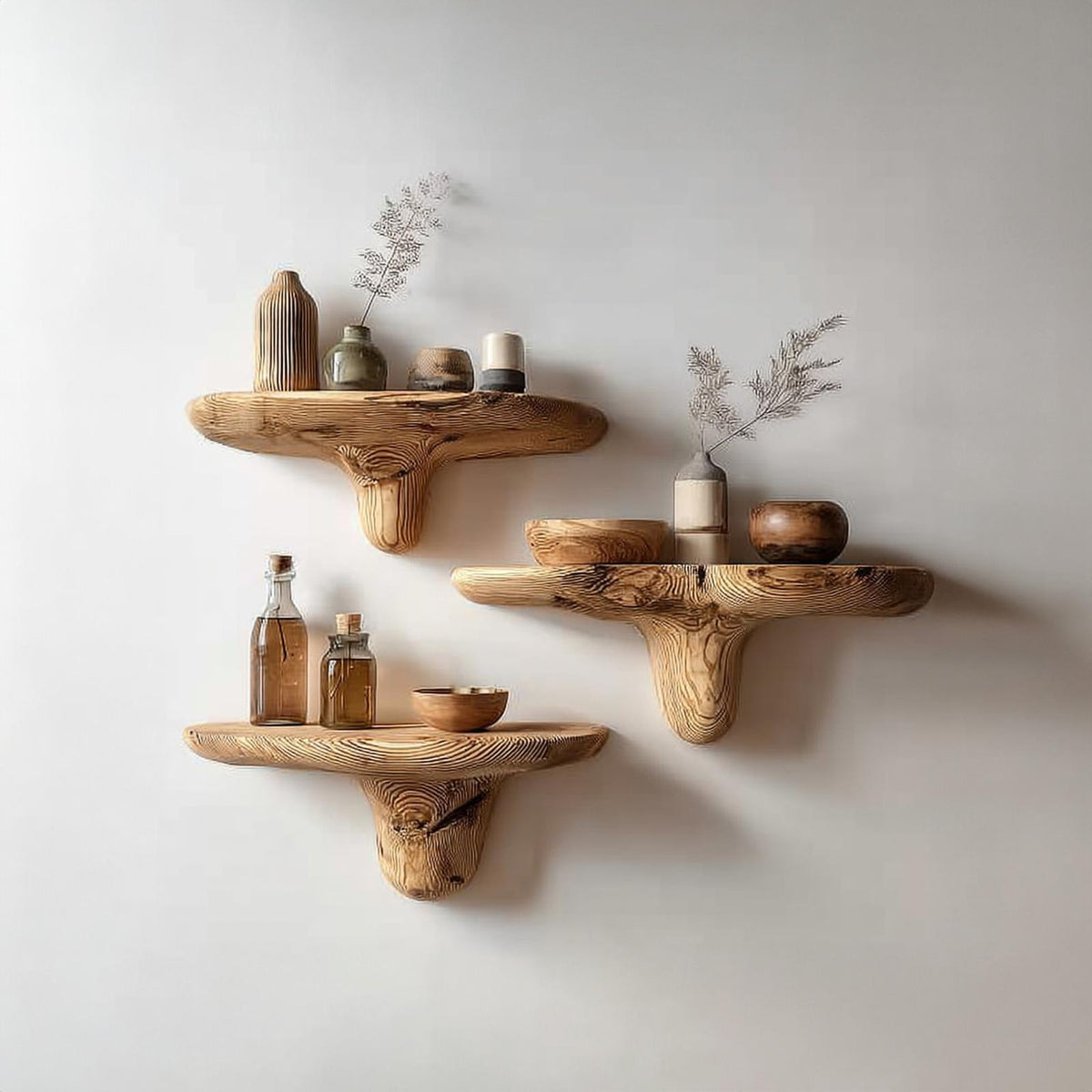 Midcentury Mushroom Floating Shelves Entryway