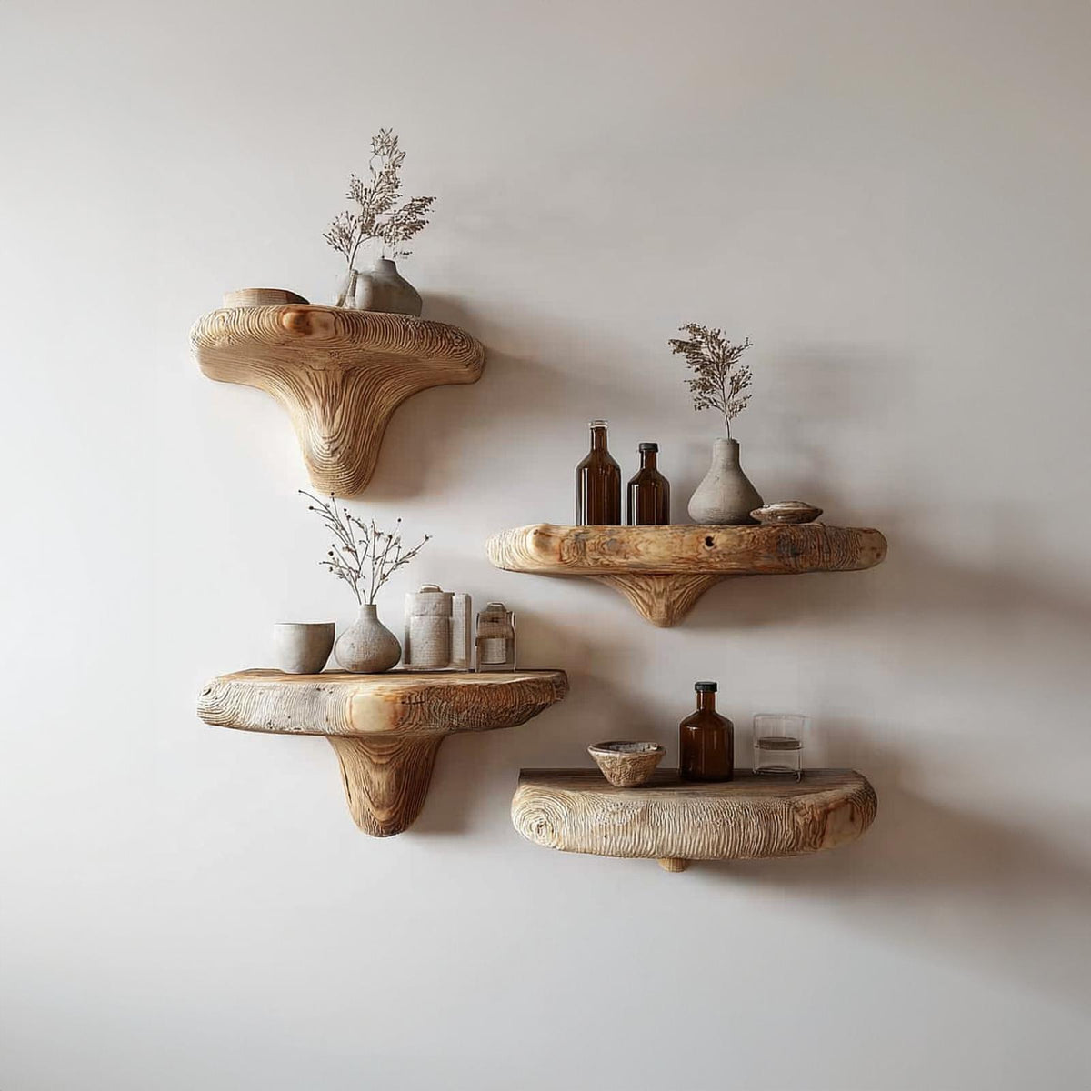 Midcentury Mushroom Floating Shelves Bedroom