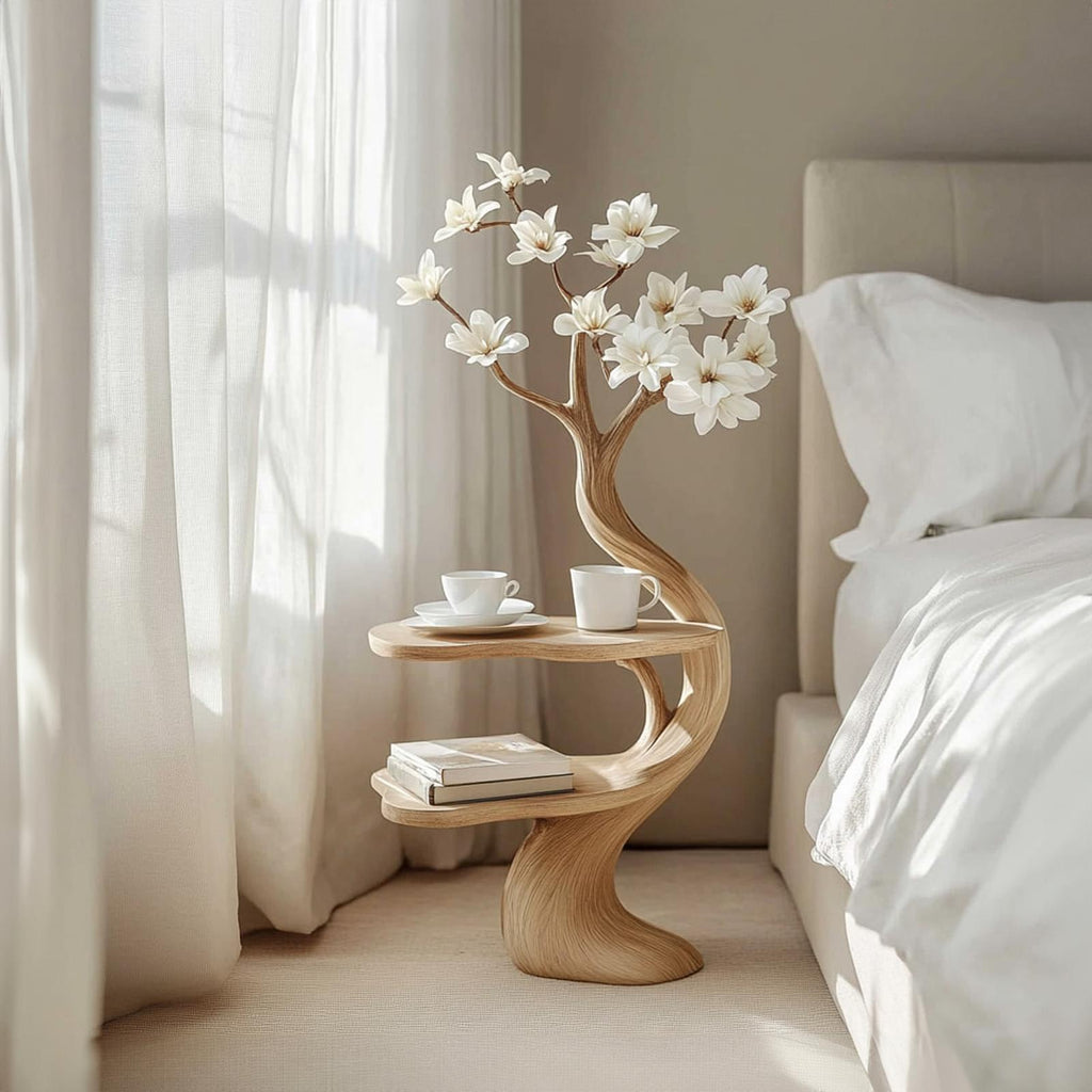 Rustic Tree Branch End Table, Handcrafted Wood Accent Side Table & Bedside Nightstand for Bedroom, Entryway Nook