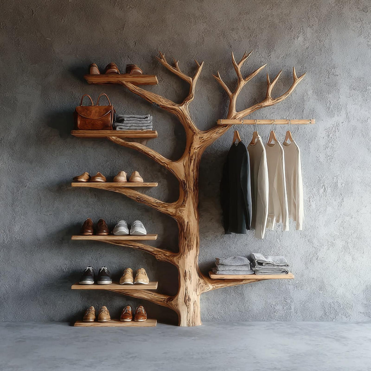 Rustic Wooden Clothing Rack, Heavy Duty Garment Hanging Rack, Standing Closet Storage Organizer for Bedroom