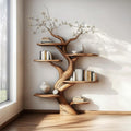 Rustic Artistic Tree Shaped Wooden Bookshelf, Handcrafted Branch Bookcase Organizer for Bedroom, Living Room
