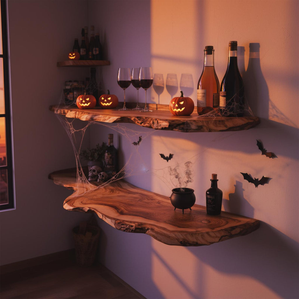 Rustic Floating Wooden Shelves, Tree Branch Design Wall Mounted Display Shelves, Gothic Spooky Home Decor