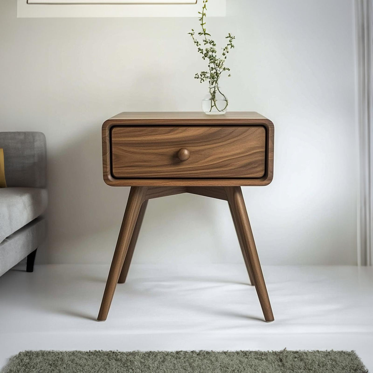 Minimalist Sculptural Wood Side Table, Modern Geometric Bedside End Table for Bedroom & Living Room, Model