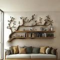 Rustic Tree Branch Wall Shelf, Handcrafted Solid Wood Decorative Book Display Rack for Living Room