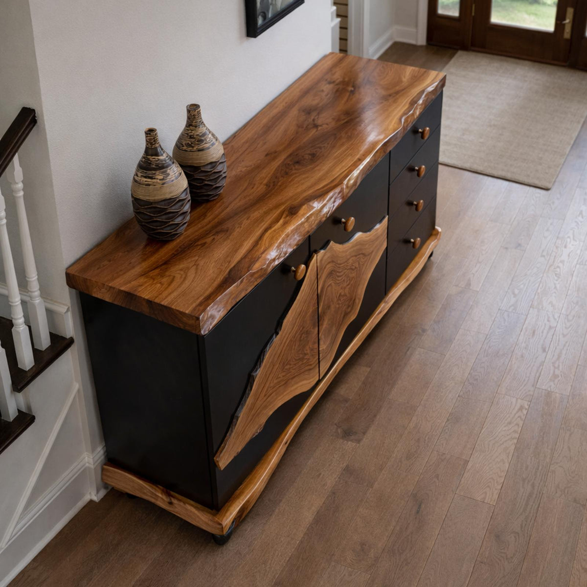 Rustic Live Edge Storage Cabinet Solid Wood Natural Slab Top Design Living Room And Entryway