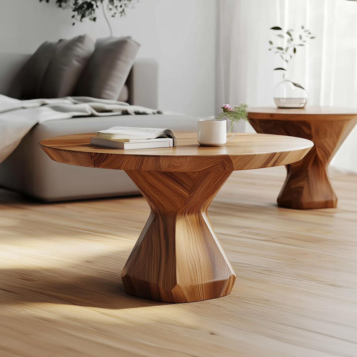 Modern Geometric Coffee Table, Solid Wood Sculptural Abstract Centerpiece Table for Contemporary Living Room, Office