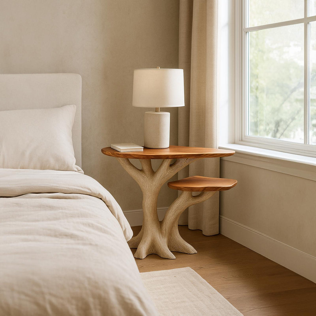 Rustic Organic Shaped Bedside Table, Handcrafted Natural Wood Nightstand & Accent End Table for Bedroom Furniture