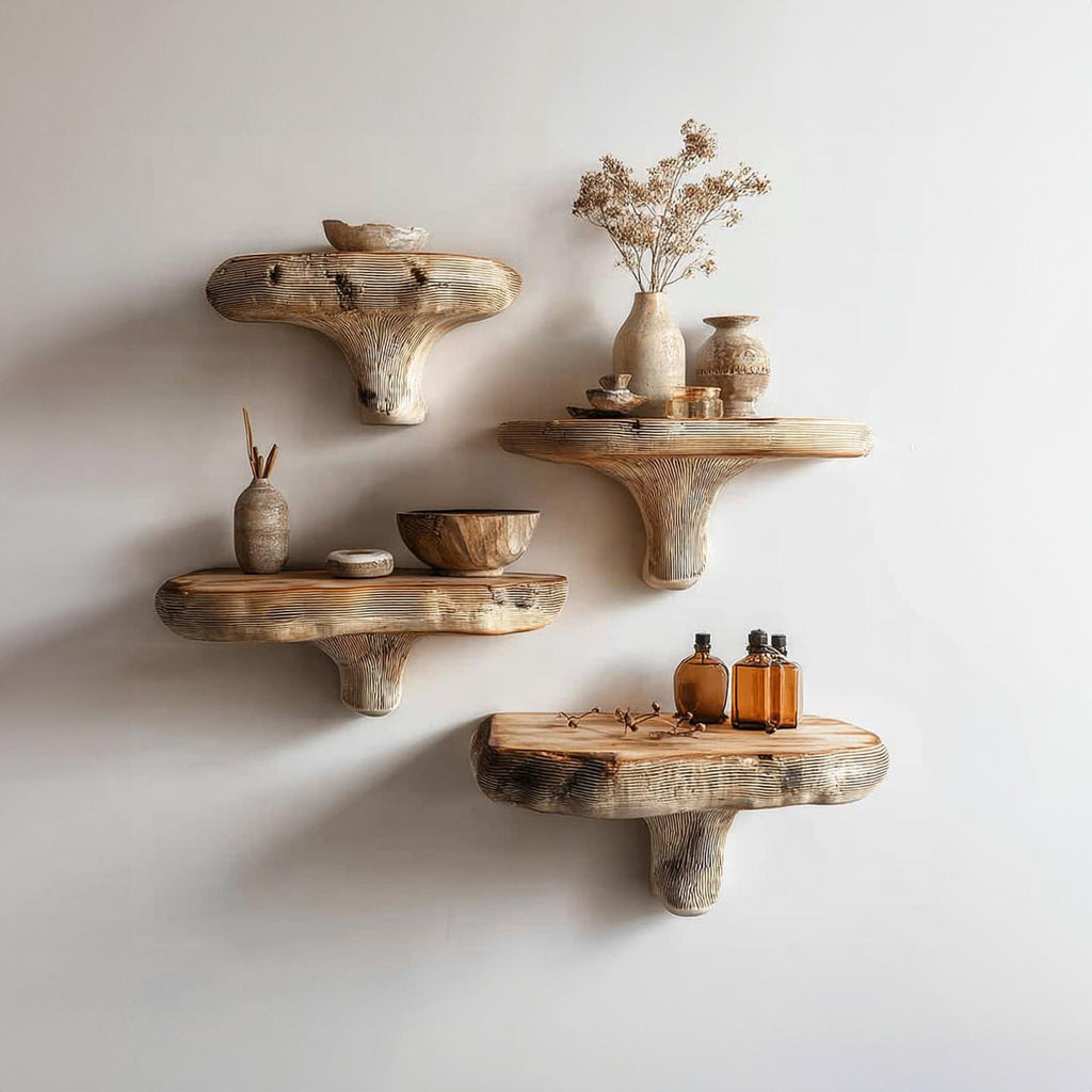 Rustic Mushroom Floating Shelf Living Room